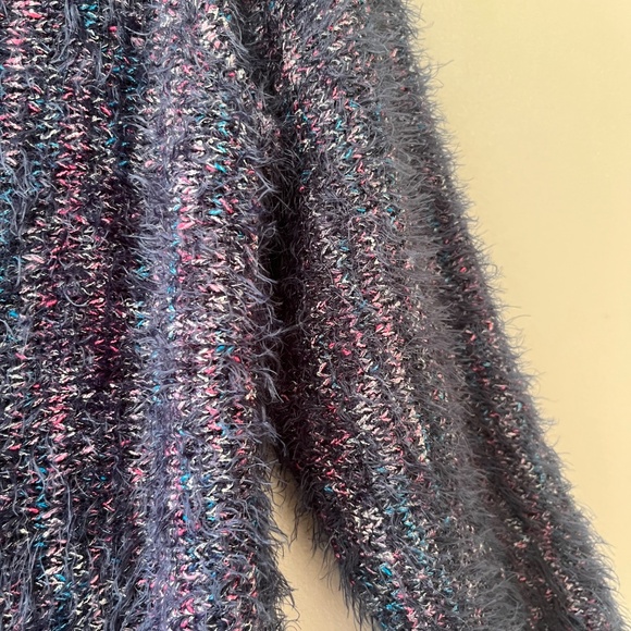 Chicos Sz L Marled Purple Eyelash Knit Boatneck Pullover Fuzzy Sweater - Picture 3 of 6